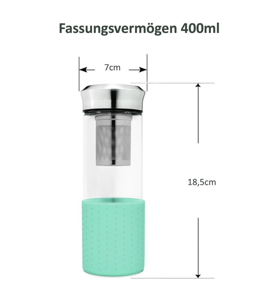Teeflasche aus Glas mit Infusor 400 ml - Türkis