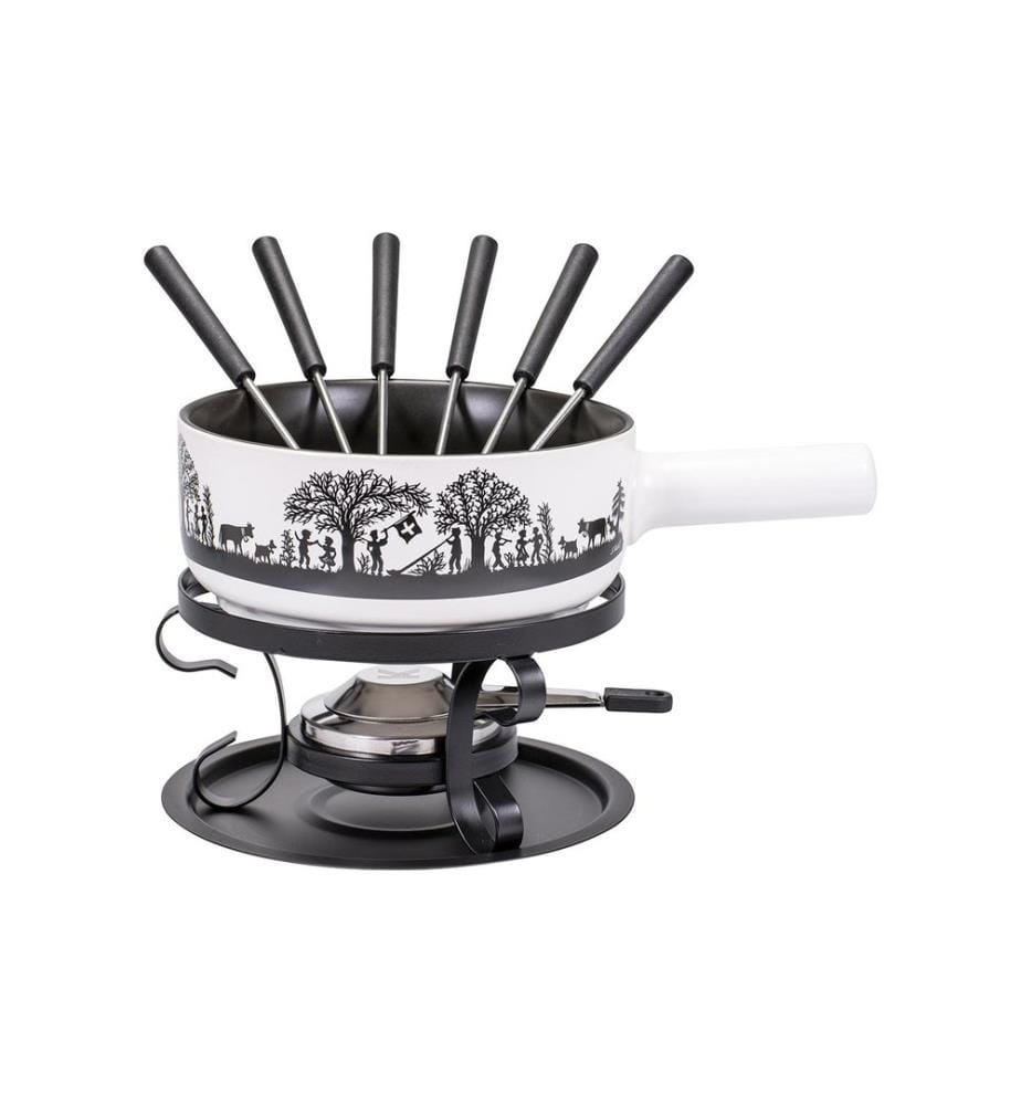 KADASTAR - Käsefondue-Set Bergchilbi E22 9 Teile, Schwarz/Weiss