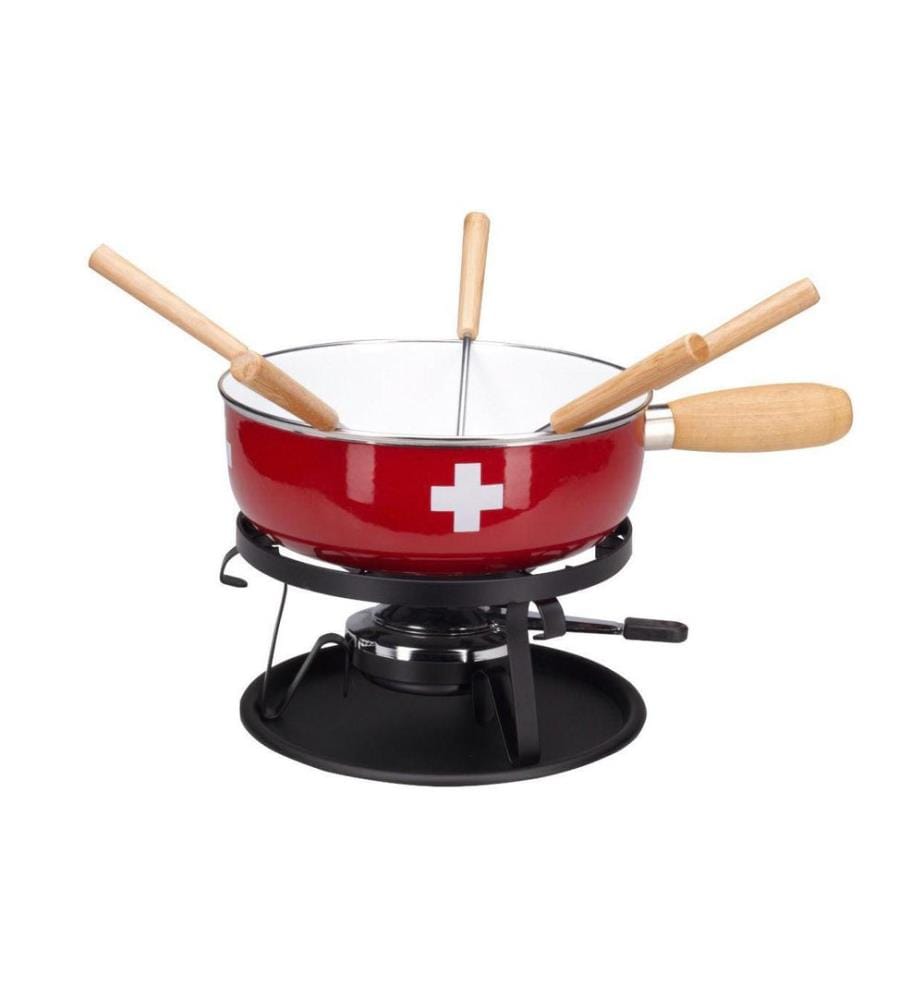 NOUVEL - Käsefondue-Set CH-Kreuz 9 Teile, Rot/Weiss