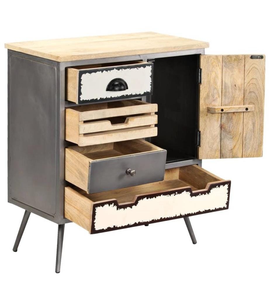 Buffet Bois de manguier massif et acier 65 x 33 x 76 cm