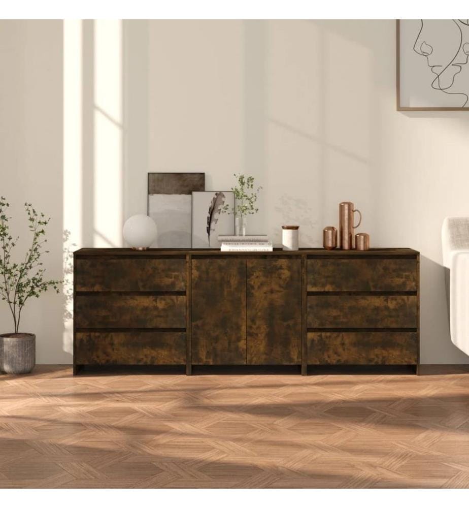 3-tlg. Sideboard Räuchereiche Holzwerkstoff