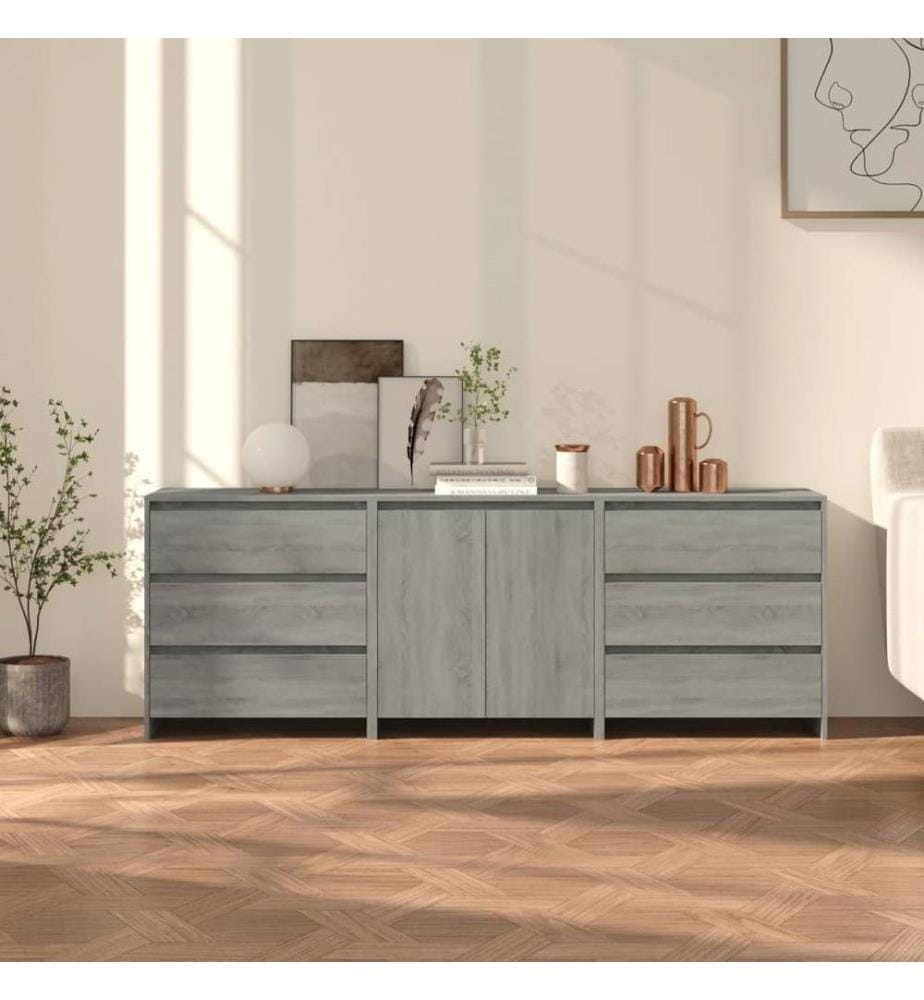 3-tlg. Sideboard Grau Sonoma Holzwerkstoff