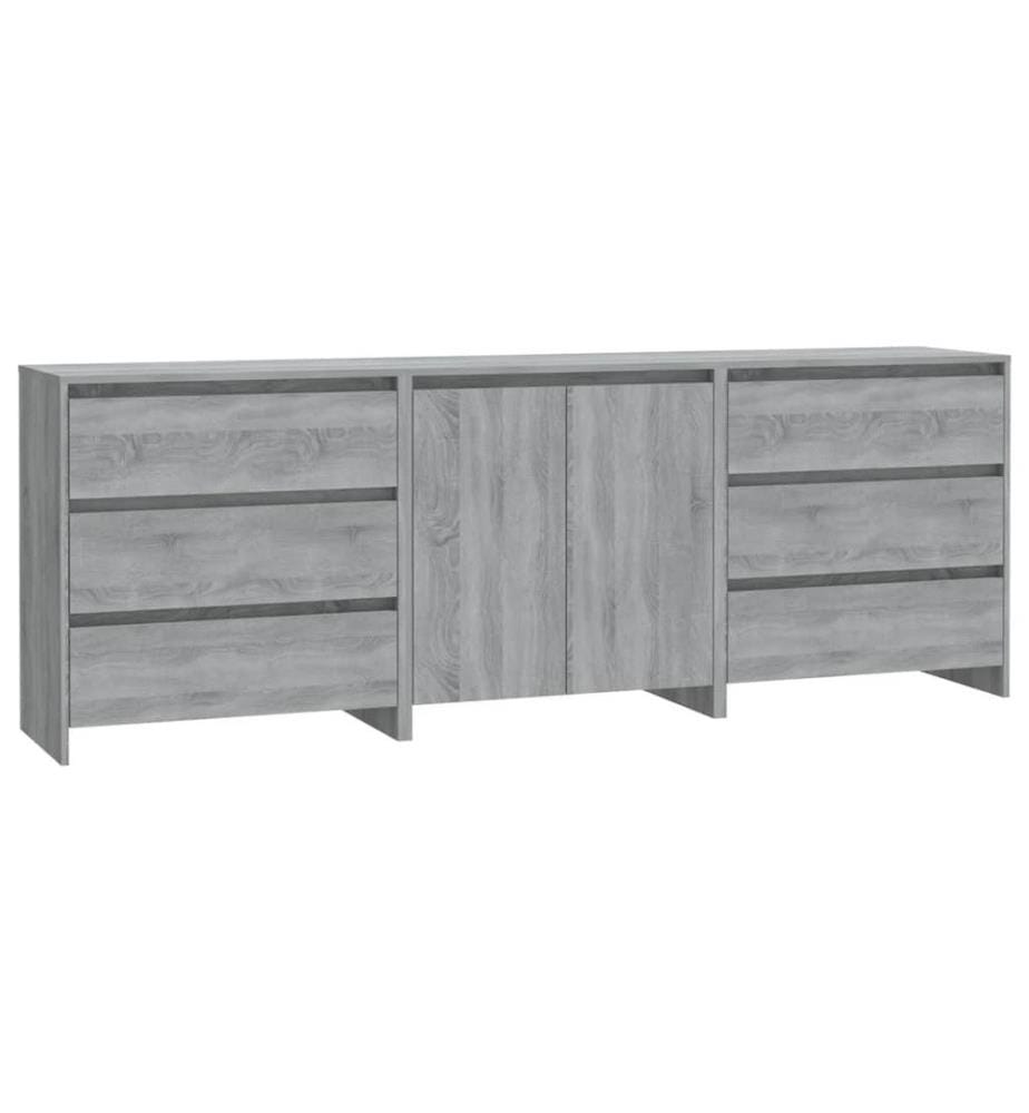 3-tlg. Sideboard Grau Sonoma Holzwerkstoff