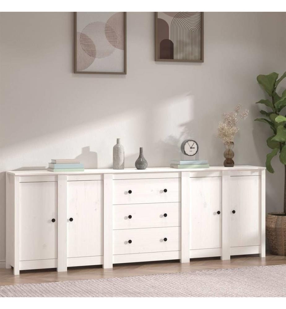 Sideboard Weiss 230x35x80 cm Massivholz Kiefer