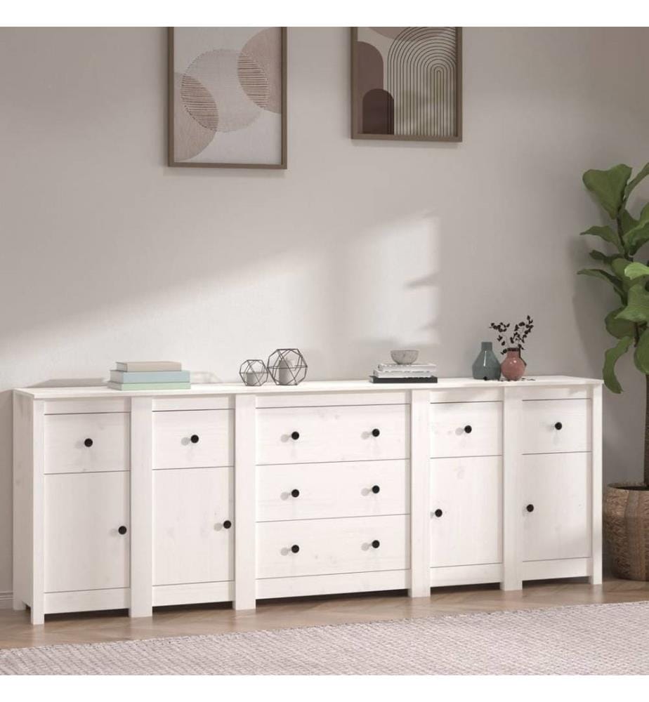 Sideboard Weiss 230x35x80 cm Massivholz Kiefer