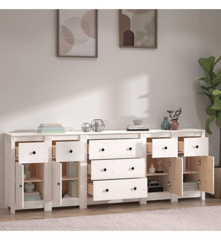 Sideboard Weiss 230x35x80 cm Massivholz Kiefer
