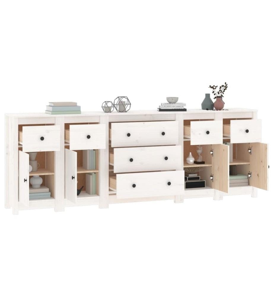 Sideboard Weiss 230x35x80 cm Massivholz Kiefer