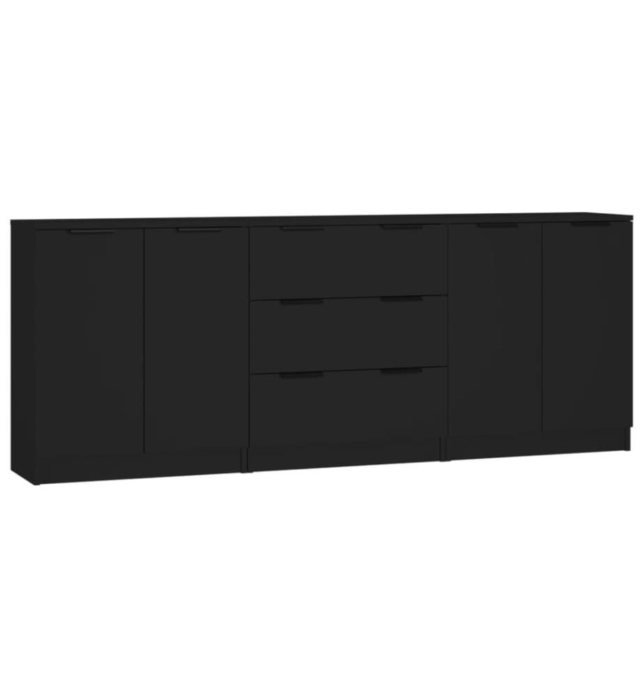 Buffets 3 pcs Noir Bois d'ingénierie