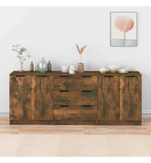 3-tlg. Sideboard Räuchereiche Holzwerkstoff