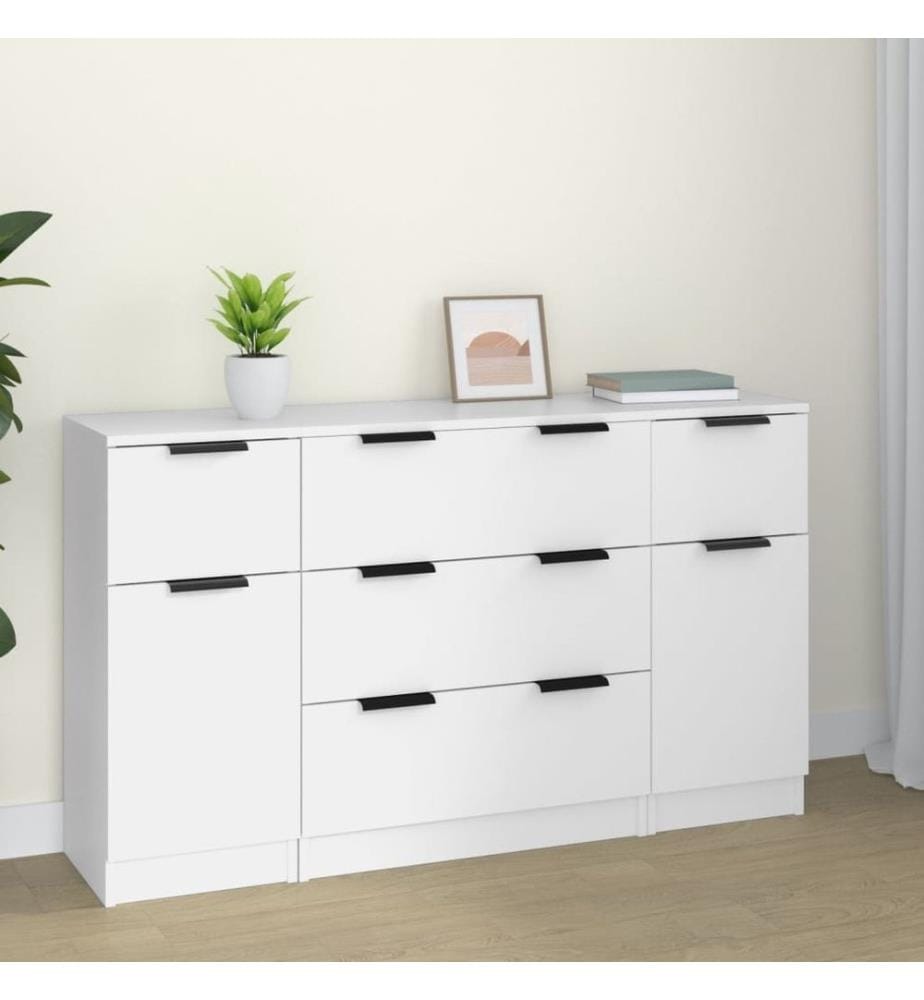 3-tlg. Sideboard-Set Weiss Holzwerkstoff