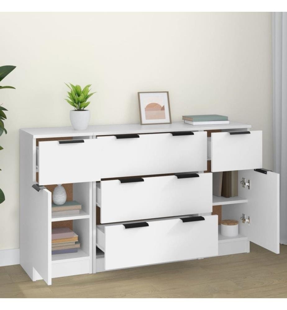 3-tlg. Sideboard-Set Weiss Holzwerkstoff