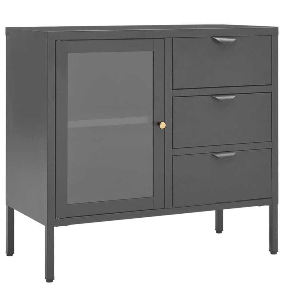 Buffet Anthracite 75x35x70 cm Acier et verre trempé