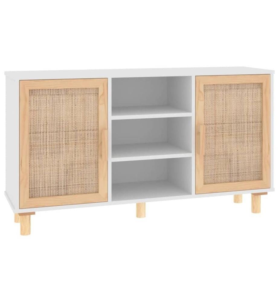 Buffet Blanc 105x30x60 cm Bois de pin massif et rotin naturel