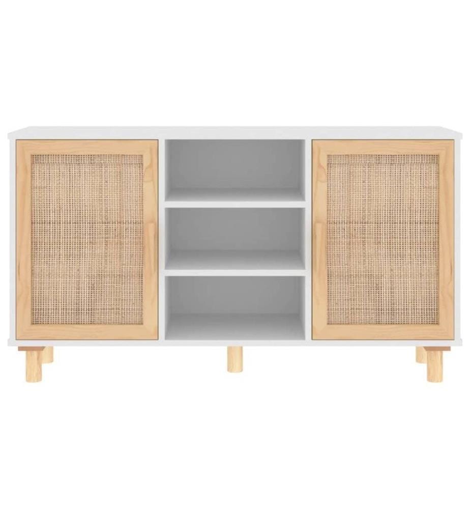 Buffet Blanc 105x30x60 cm Bois de pin massif et rotin naturel