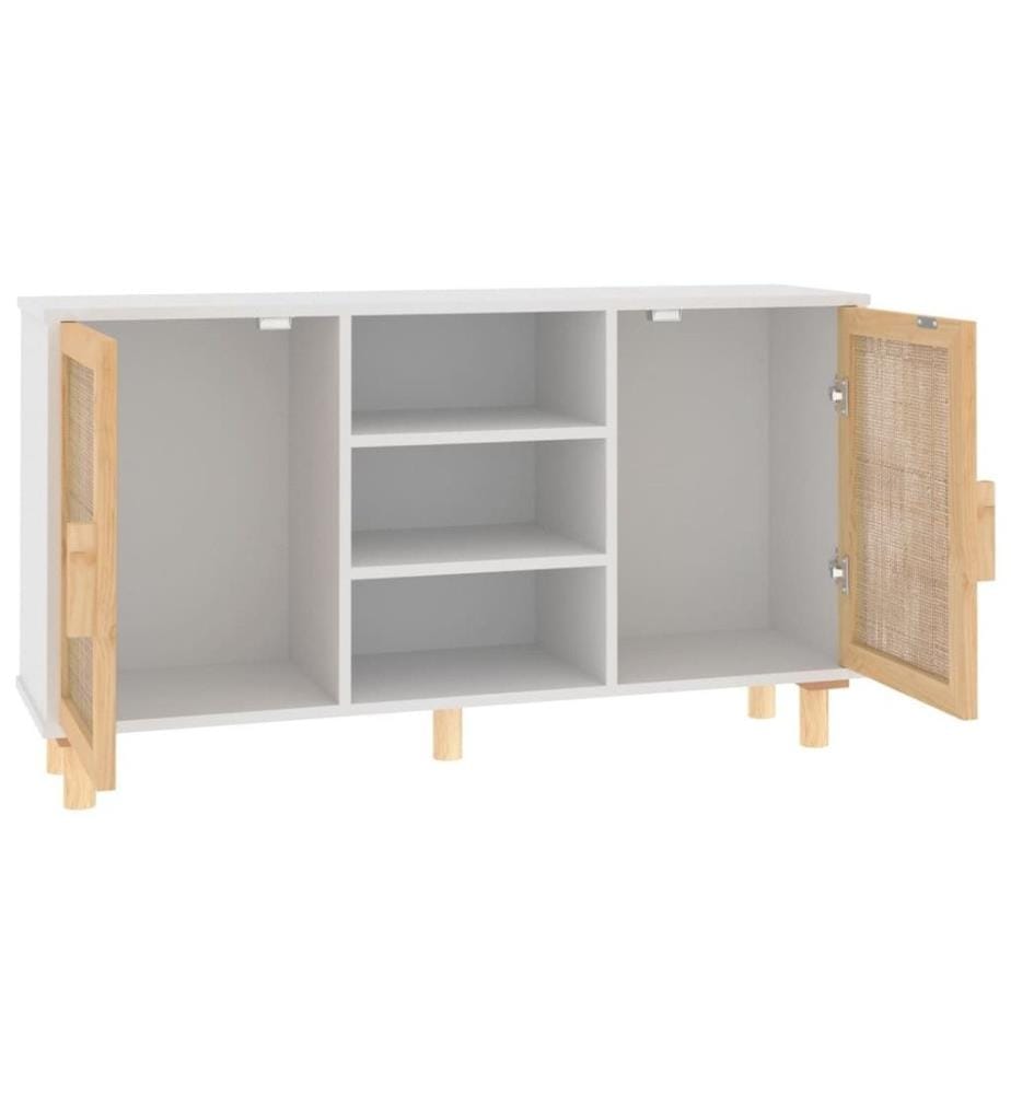 Buffet Blanc 105x30x60 cm Bois de pin massif et rotin naturel