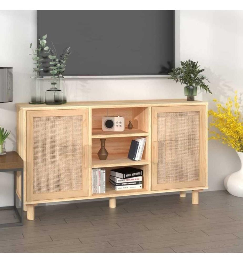 Buffet Marron 105x30x60 cm Bois de pin massif et rotin naturel