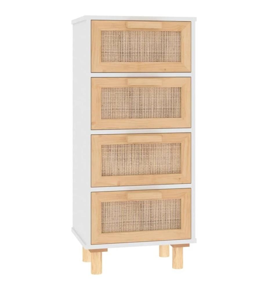 Buffet Blanc 40x30x90 cm Bois de pin massif et rotin naturel
