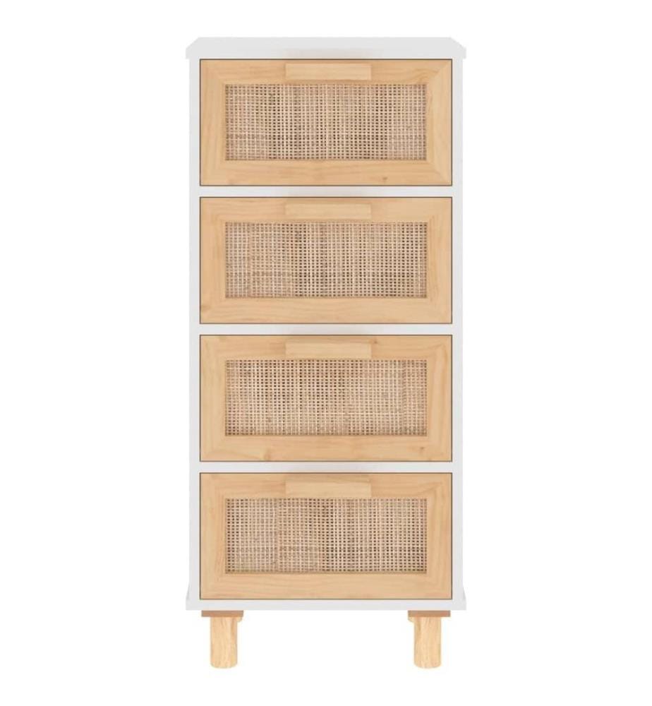 Buffet Blanc 40x30x90 cm Bois de pin massif et rotin naturel