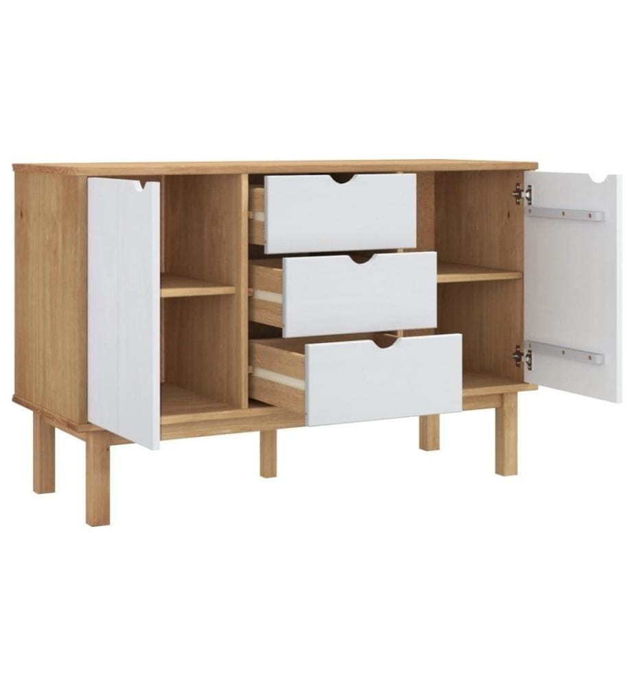 Buffet OTTA Marron et blanc 113,5x43x73 cm Bois massif pin