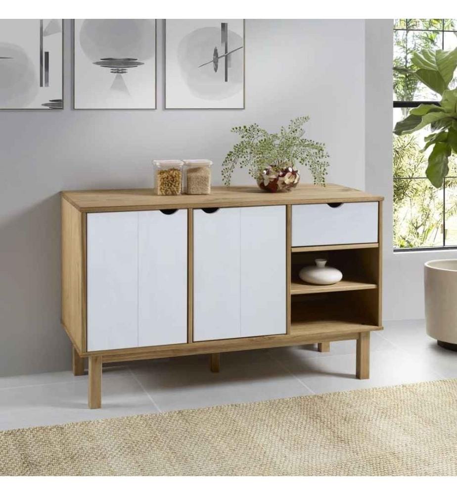 Buffet OTTA Marron et blanc 114x43x73,5 cm Bois massif pin