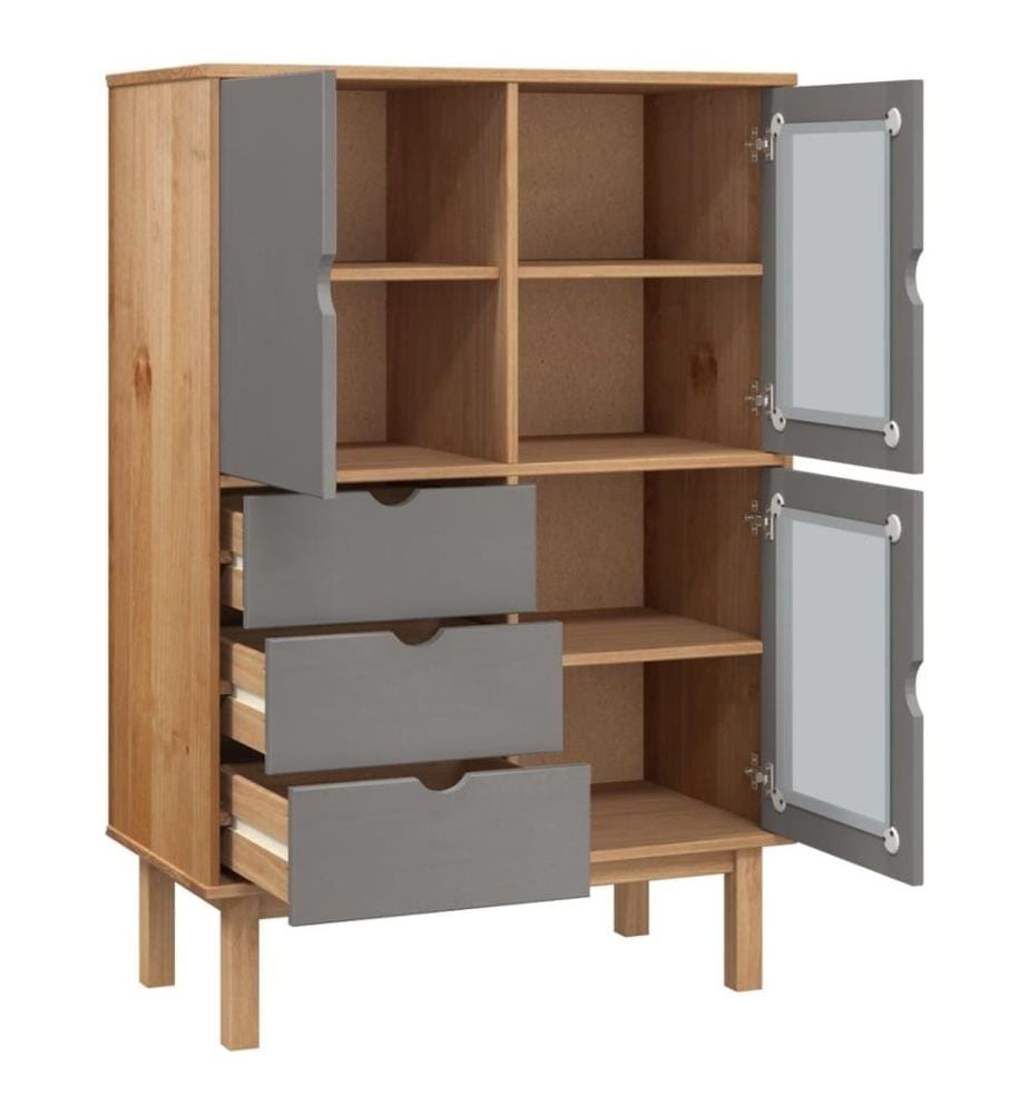 Highboard OTTA Braun&Grau 85x43x125 cm Massivholz Kiefer