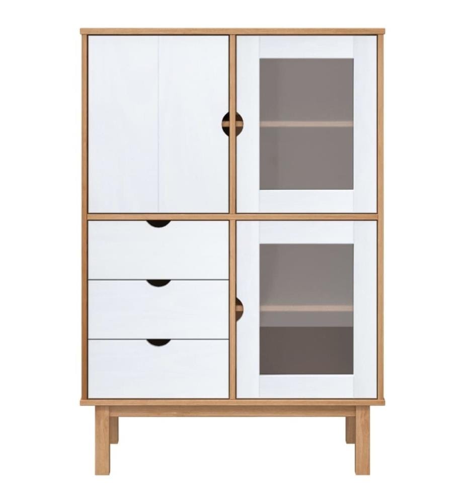 Buffet haut OTTA Marron et blanc 85x43x125 cm Bois massif pin