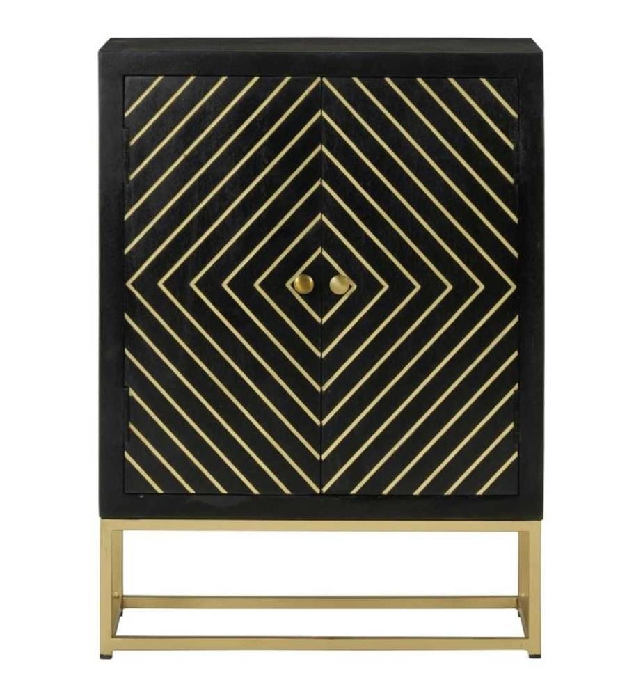 Buffet avec 2 portes noir et doré 55x30x75 cm manguier