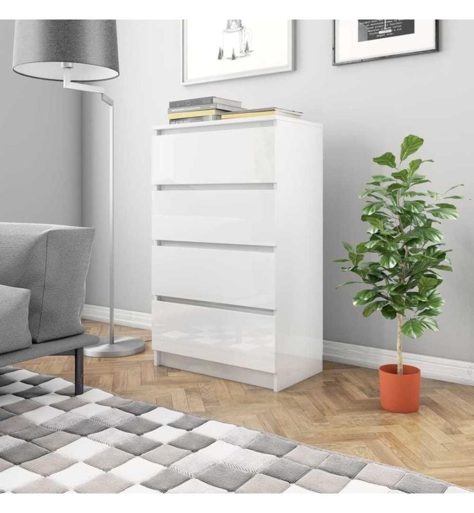 Buffet Blanc brillant 60x35x98,5 cm Bois d'ingénierie