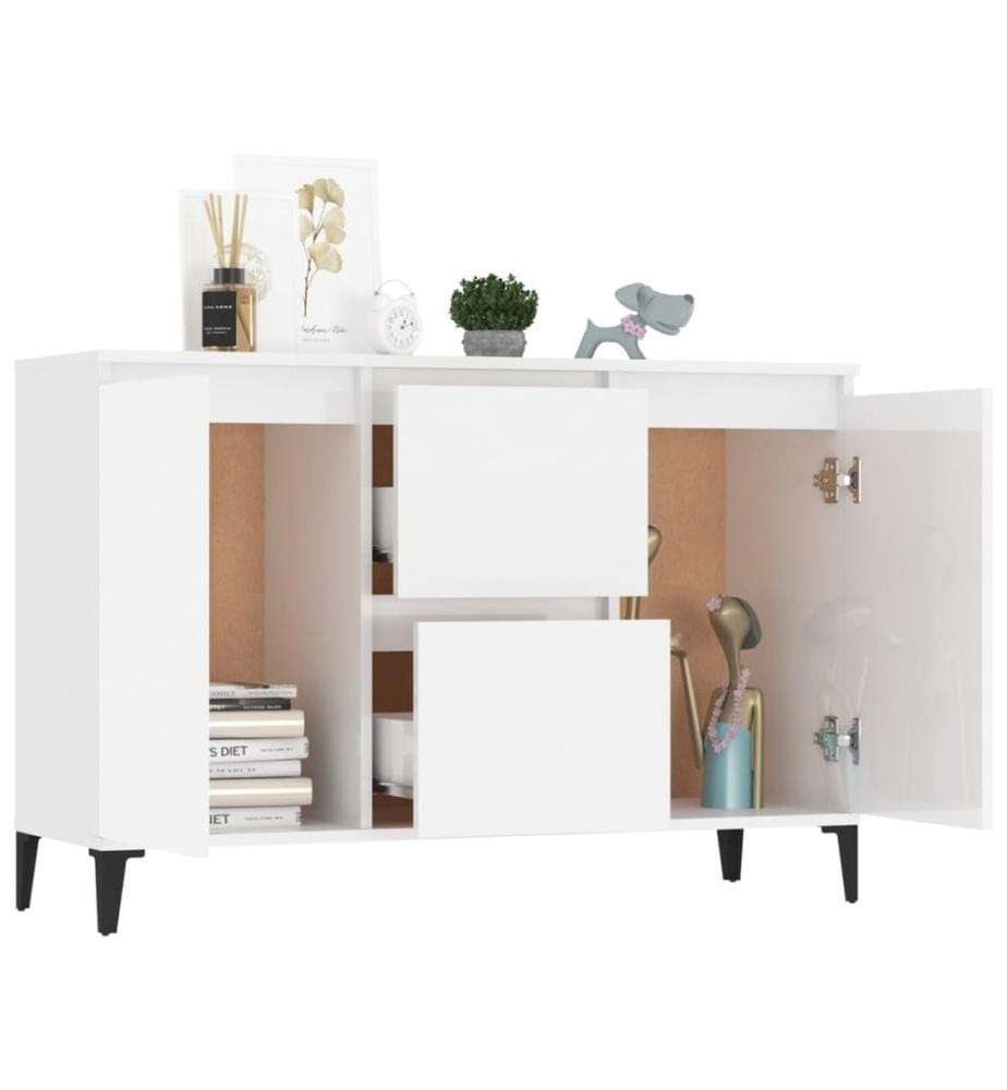 Buffet Blanc brillant 104x35x70 cm Aggloméré