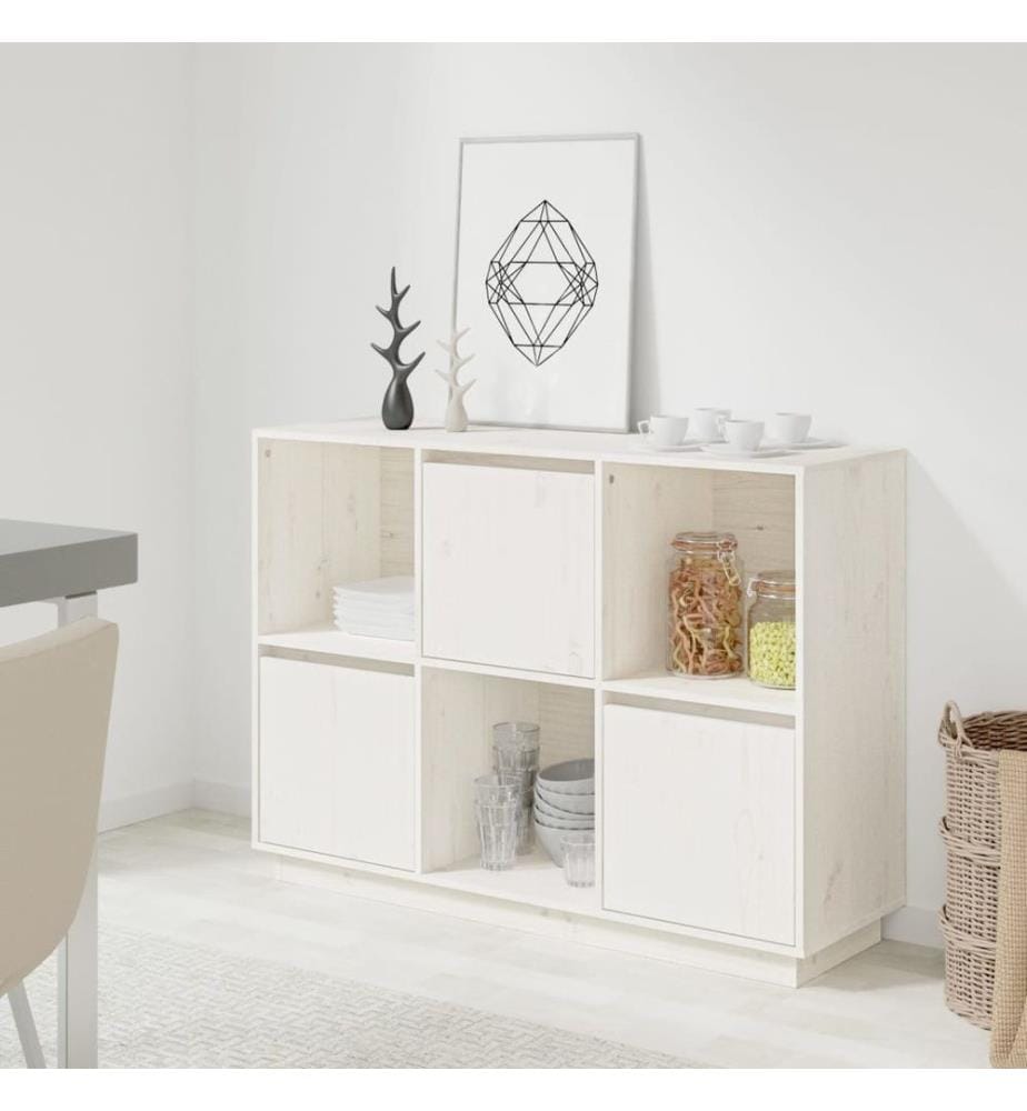 Buffet Blanc 110,5x35x80 cm Bois massif de pin