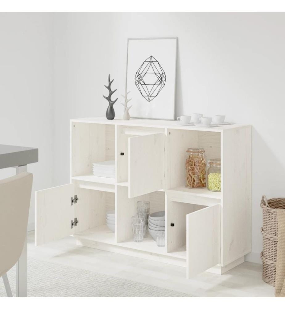 Buffet Blanc 110,5x35x80 cm Bois massif de pin