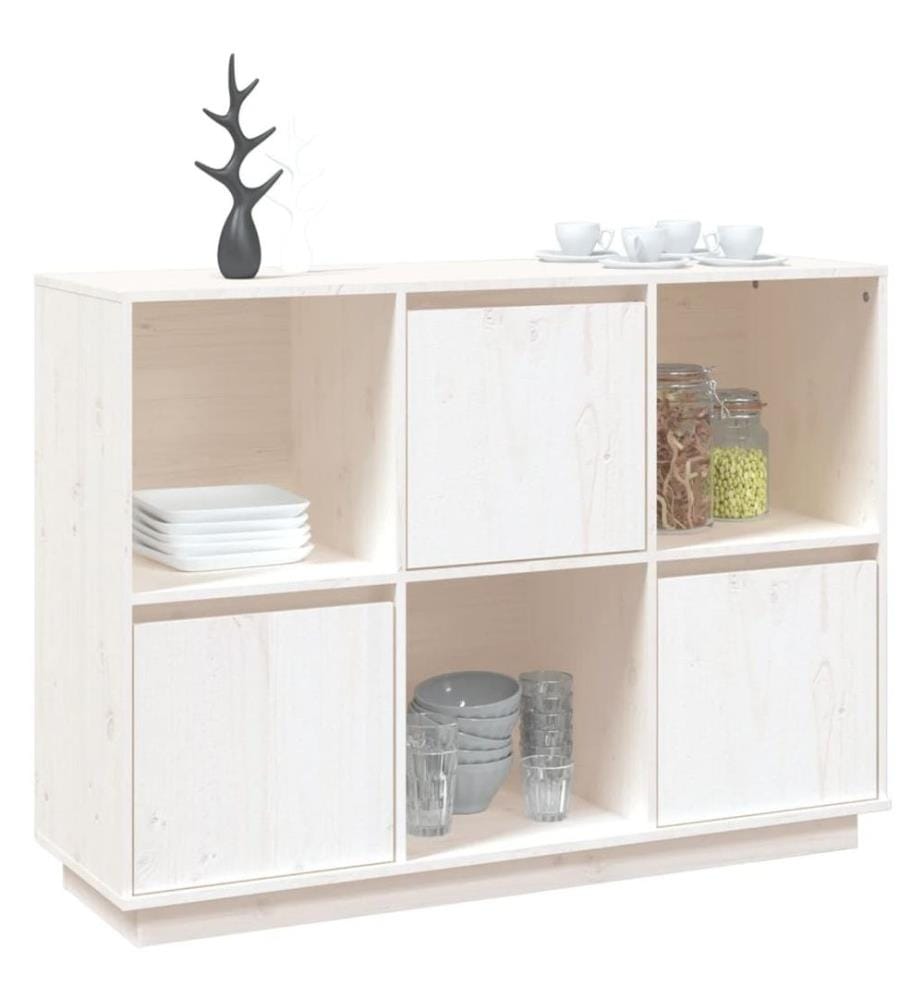 Buffet Blanc 110,5x35x80 cm Bois massif de pin