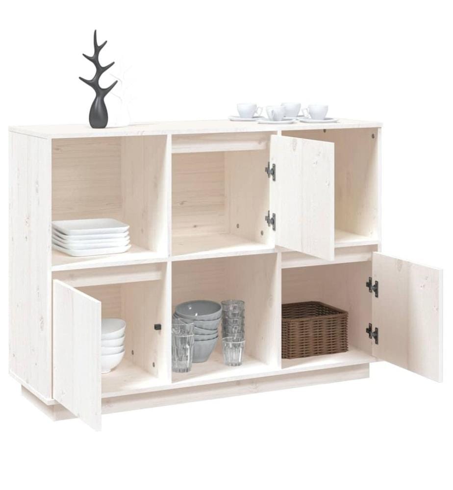 Buffet Blanc 110,5x35x80 cm Bois massif de pin