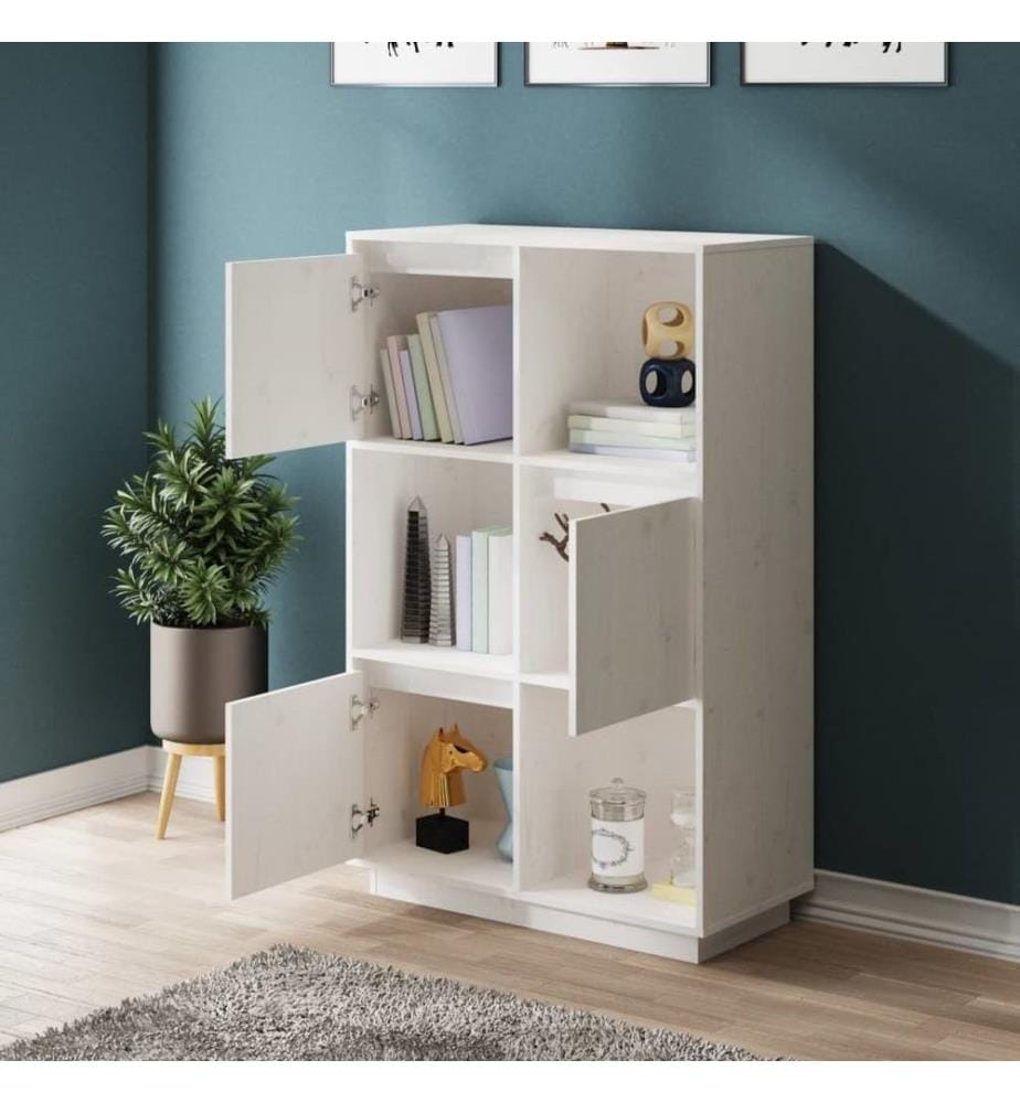 Highboard Weiss 74x35x117 cm Massivholz Kiefer