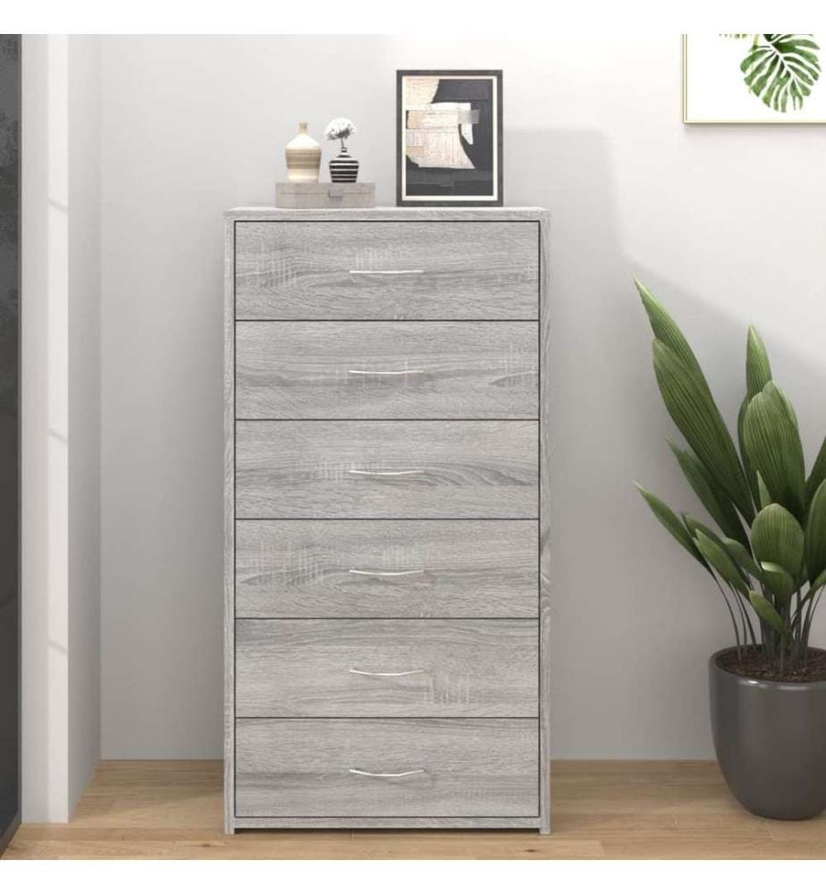 Buffet avec 6 tiroirs Sonoma gris 50x34x96 cm Bois d'ingénierie
