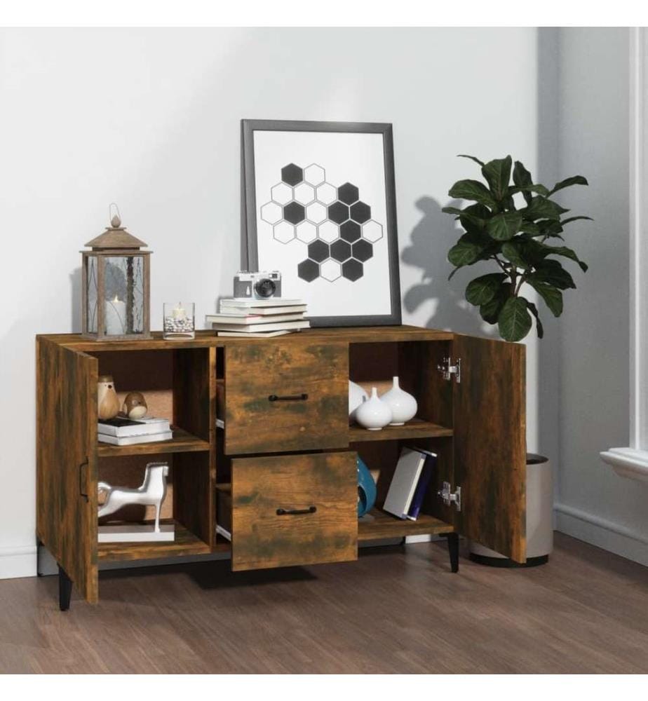 Buffet chêne fumé 100x36x60 cm bois d'ingénierie