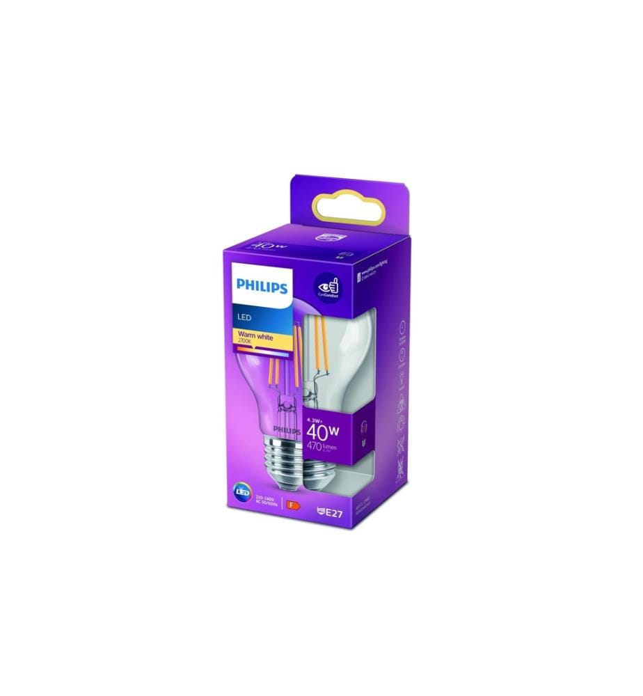 PHILIPS - Lampe LEDcla 40W E27 A60 WW CL ND Blanc chaud (WW)