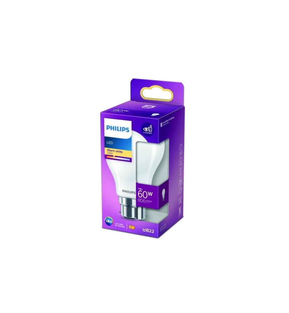 PHILIPS - Lampe LEDcla 60W B22 A60 WW FR ND Blanc chaud (WW)