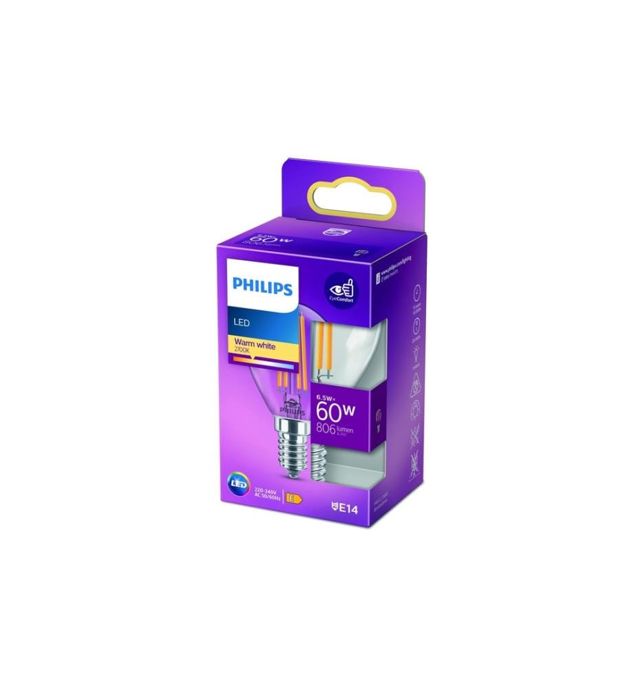 PHILIPS - Lampe LEDcla 60W E14 P45 WW CL ND Blanc chaud (WW)