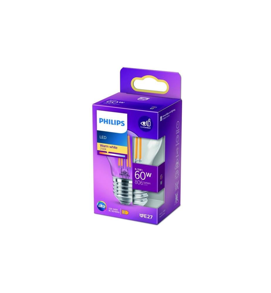PHILIPS - Lampe LEDcla 60W E27 P45 WW CL ND Blanc chaud (WW)