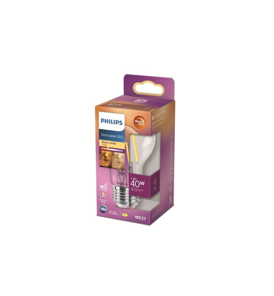 PHILIPS - Lampe LEDcla 40W E27 A60 CL WGD90 Blanc chaud (WW)