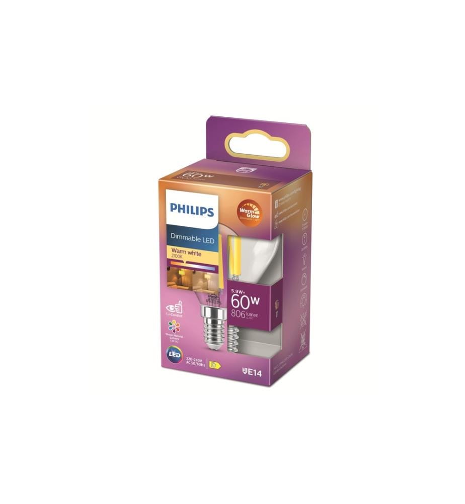 PHILIPS - Lampe LEDcla 60W E14 P45 CL WGD90 Blanc chaud (WW)