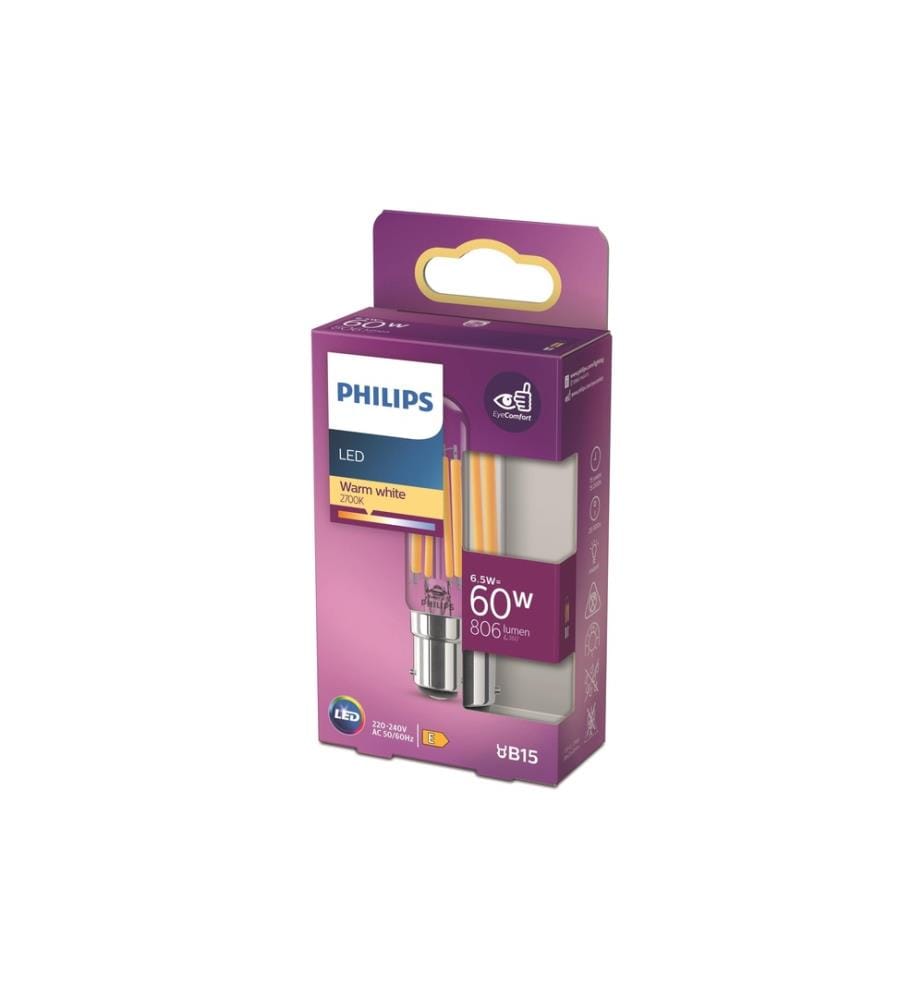 PHILIPS - Lampe torche LED T20 l, B15, claire, blanc chaud, remplacement de 60W