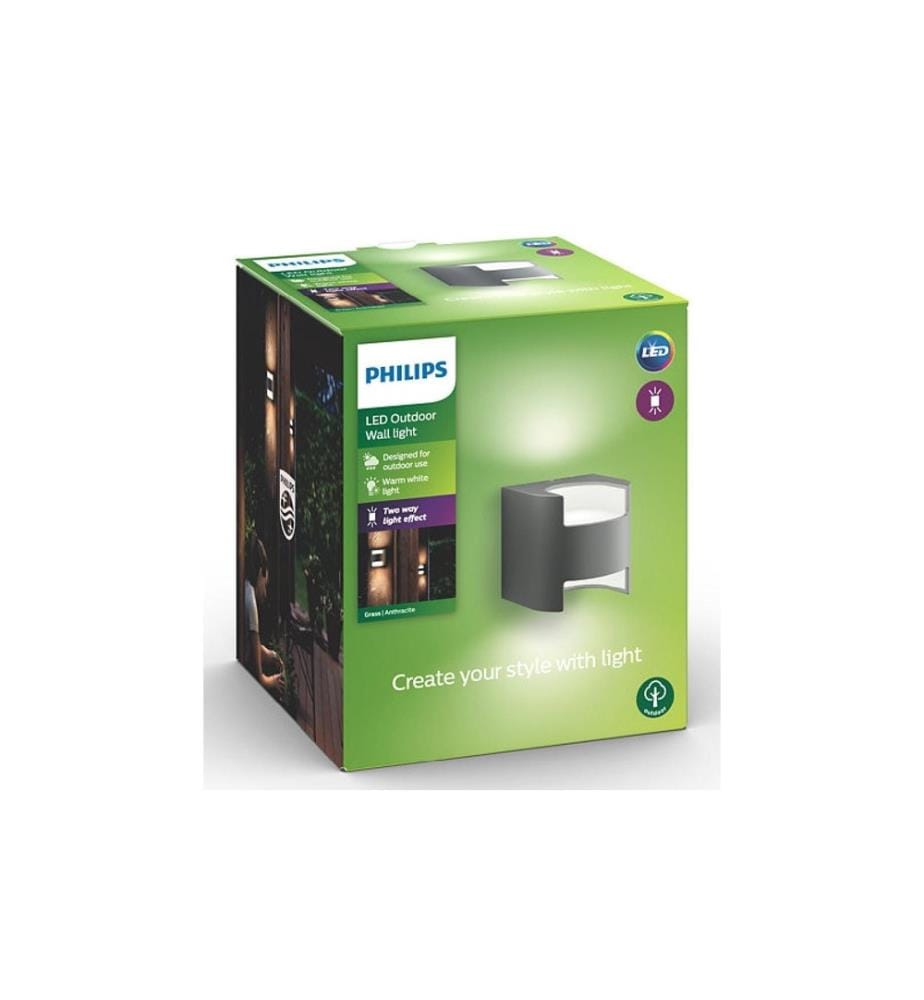 PHILIPS - Wandleuchte Grass, 9 W, 800 lm, 2700 K, Anthrazit