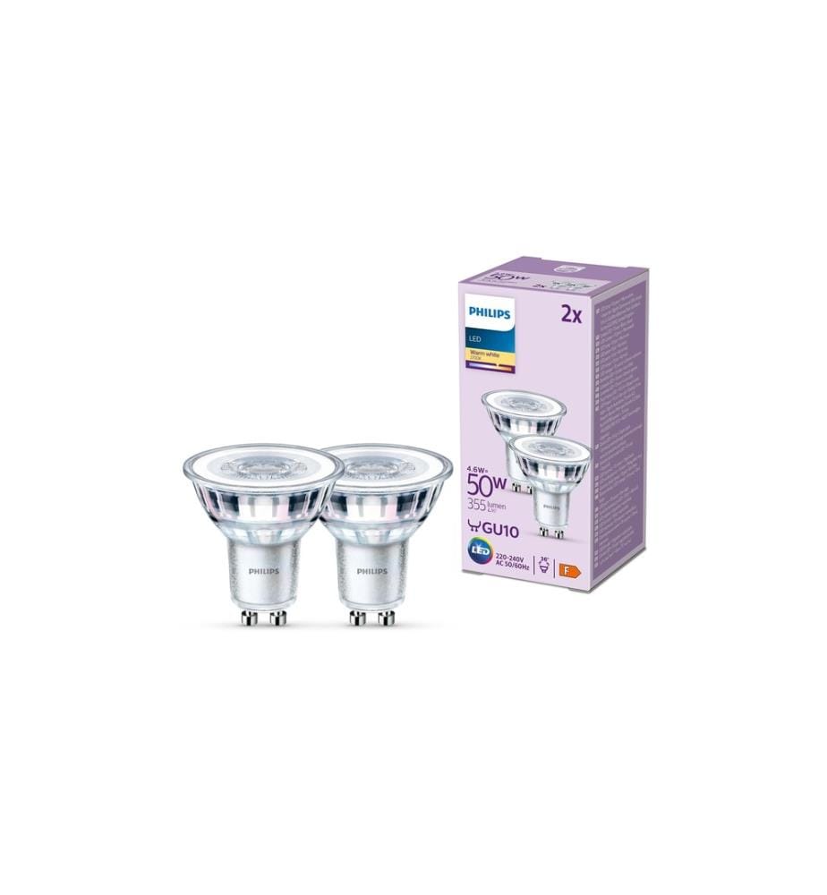 PHILIPS - Lampe LEDClassic 50W GU10 WW 36D ND 2CT/8 EC Blanc chaud (WW)