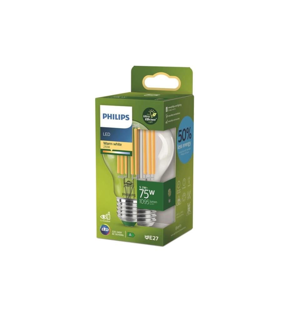 PHILIPS - Lampe LED E27, ultra-efficace, blanc chaud, remplacement de 75W