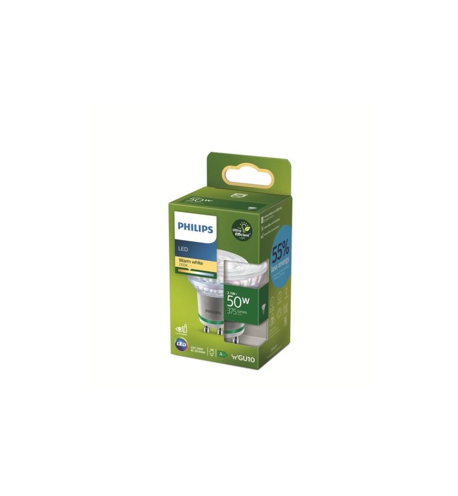 PHILIPS - Lampe LED GU10, ultra-efficace, blanc chaud, remplacement de 50W