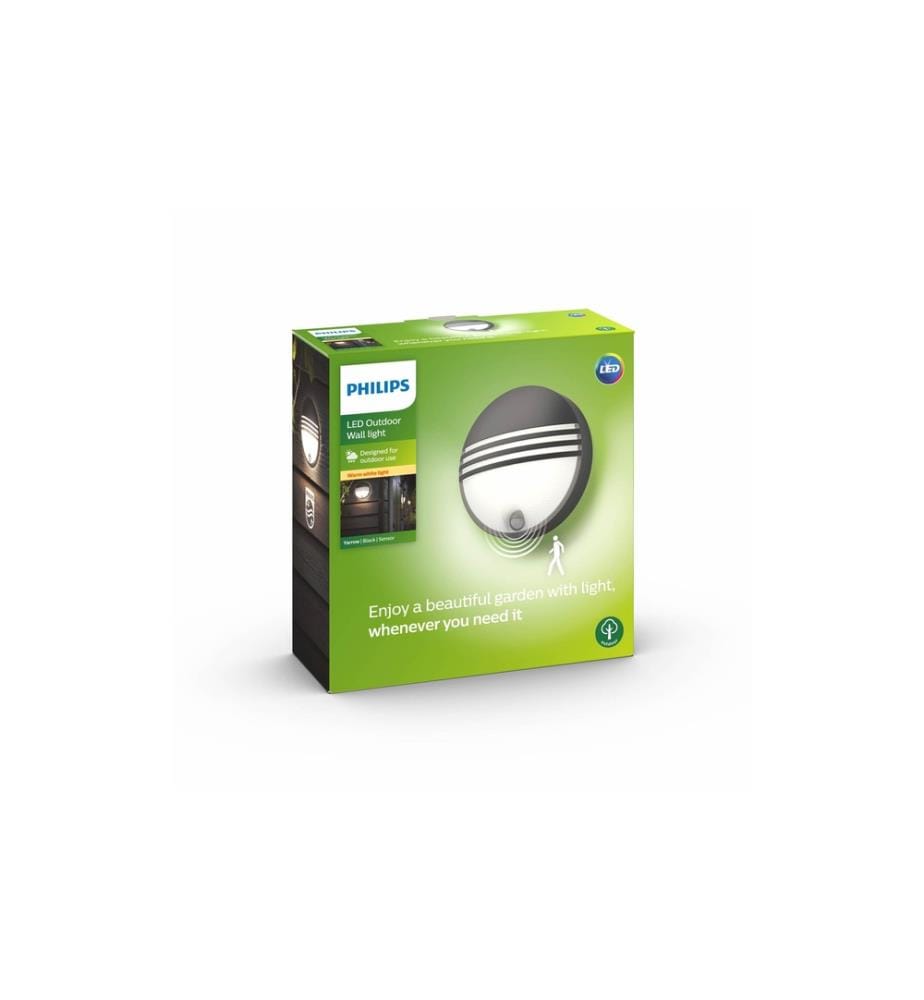 PHILIPS - myGarden Wandleuchte Yarrow, 600 lm, Schwarz + Sensor