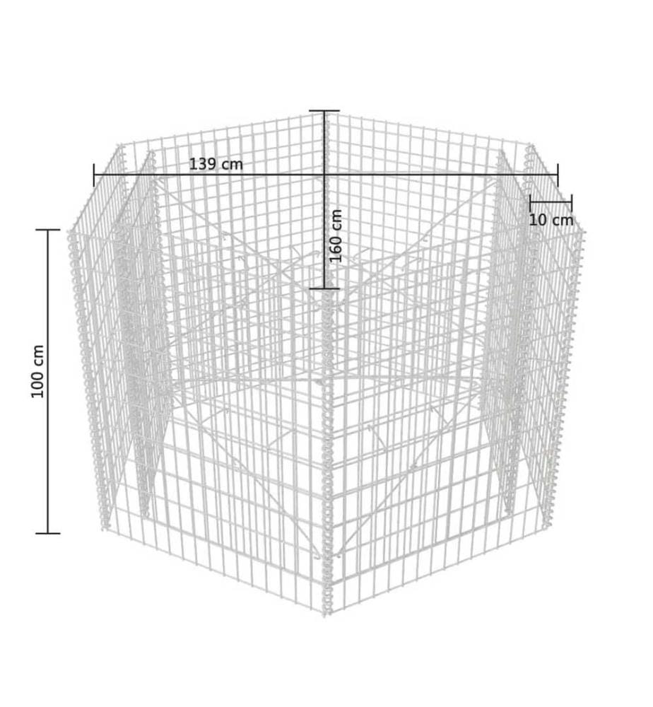 Sechseckiges Gabionen-Hochbeet 160×140×100 cm