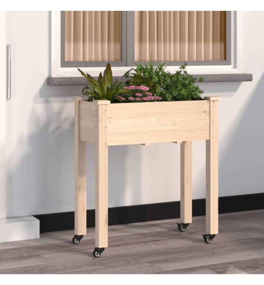Jardinière sur roues avec doublure 71x37x80 cm bois de sapin